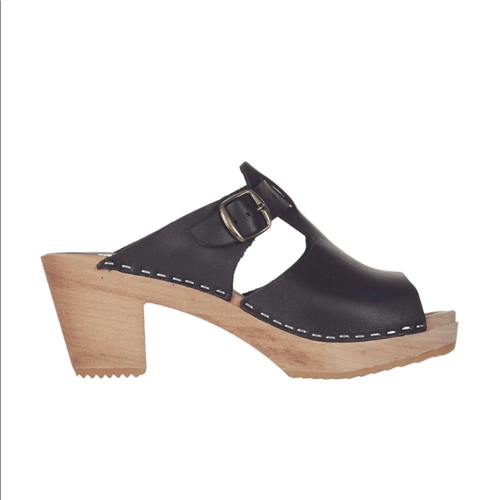 Funkis Swedish clogs Black leather buckle size 37